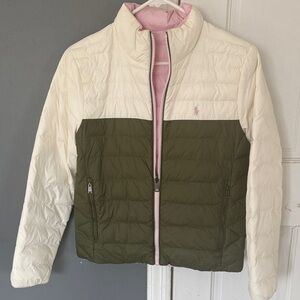 Ralph Lauren Cream, Olive & Pink Quilted Colorblock Jacket - double sided
